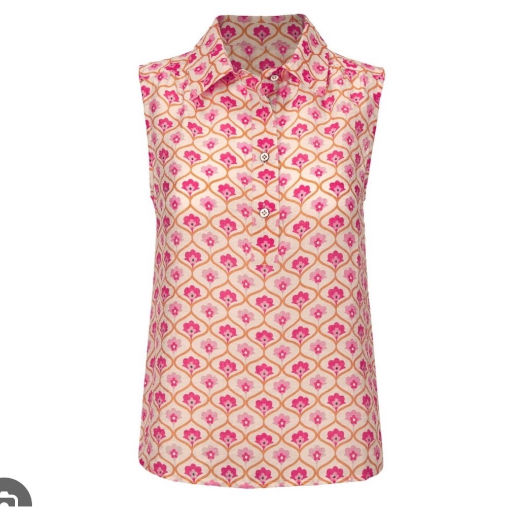 NEW CAbi Pink and Cream Sleeveless Bungalow Top